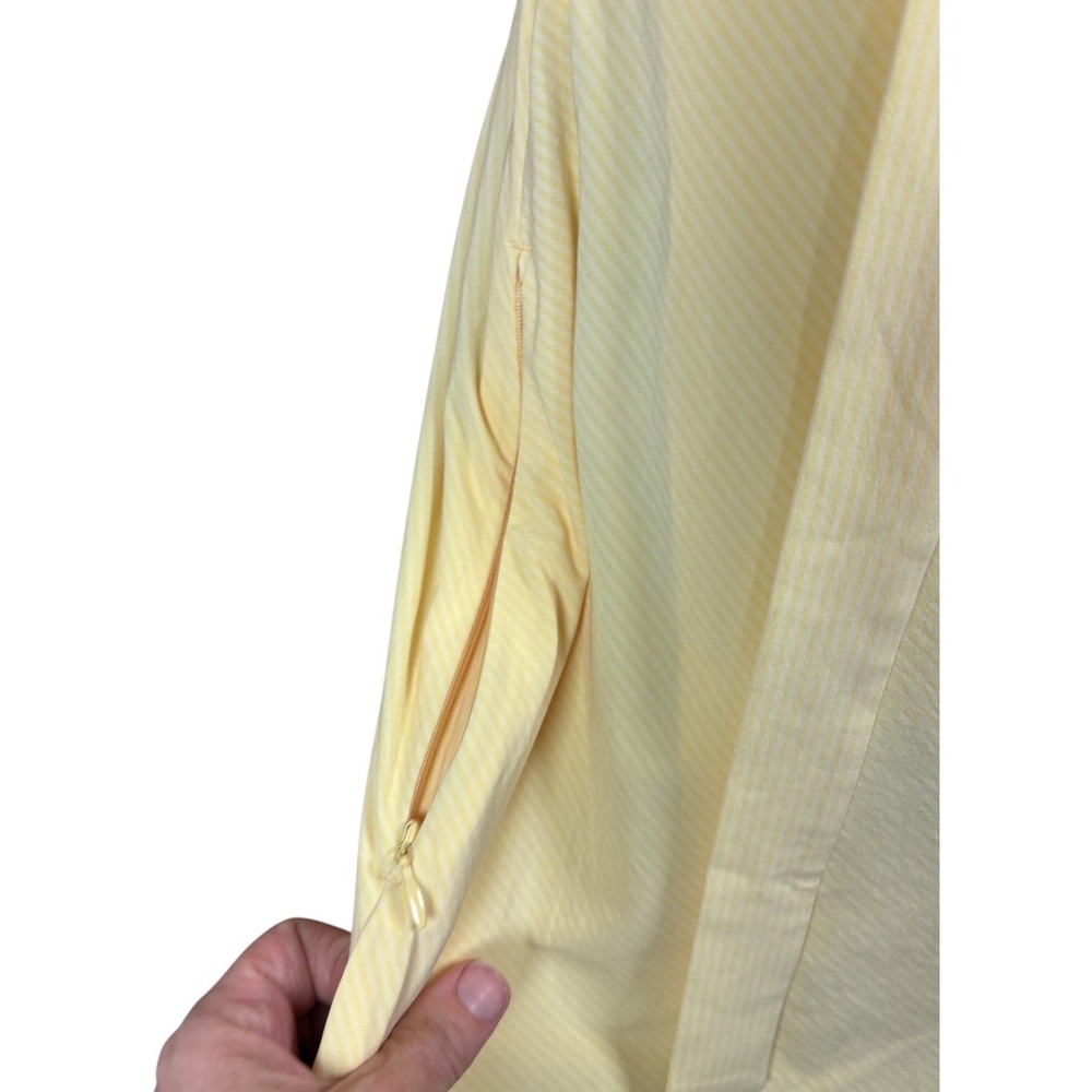 Athleta Newport Wrap Dress Yellow Pinstripe Short Sleeve Belted Midi Athletic L - Picture 4 of 9